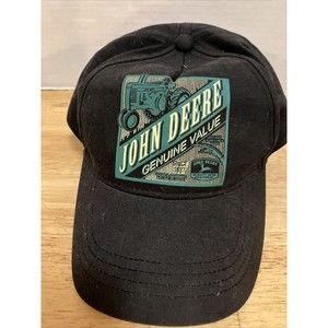 John Deere Baseball Cap Hat L / XL Snapback Black Logo Graphics Tractor